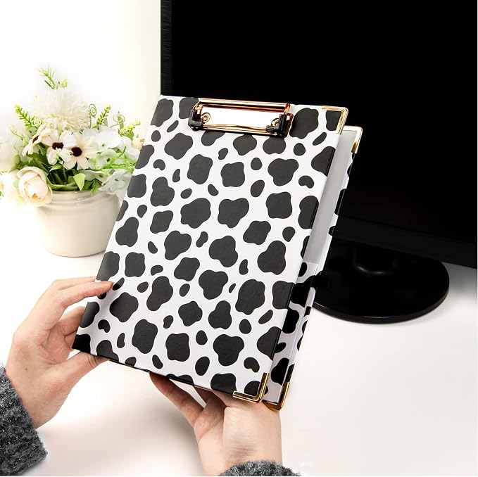 EYROZILL Mini 3 Ring Binder 1 Inch for 5.5" x 8.5" Paper with 5-Tab Dividers EYROZILL Cute Binders for School/Office Supplies and Home, Cow Print