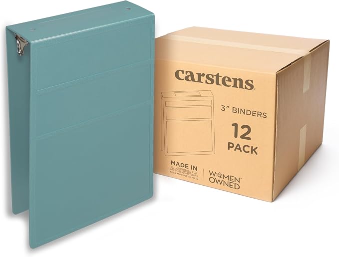 Carstens 3-Inch Heavy Duty 3-Ring Binder - Top Opening, Powder Blue, Durable Plastic, No-Gap Rings, Waterproof Cover, No Pockets, Holds 400 Letter Sheets, BPA-Free, Made in USA (1754-3R), Case of 12