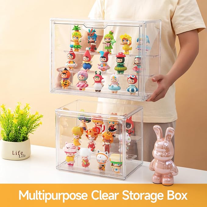 Acrylic Display Cases for Collectibles, 3 Tier Clear Shelf Boxes for Figures, Miniature Dustproof and Stackable Action Figure Display Case (1, Small)