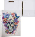 Custom 3 Ring Binder Skull Flowers Butterflies 1.5" Round Ring Binders Personalized Name View Binder with 200 Sheet for Women Men Office Kids School Supplies, 1 Pack