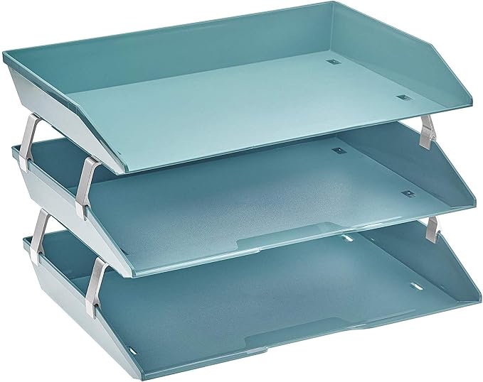 Acrimet Facility 3 Tier Letter Tray, Side Load, Letter Size/A4, Desktop File Organizer, Plastic (Solid Green Color)