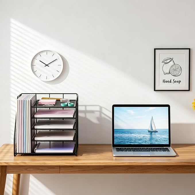 Desk Organizer, 5-Tier Paper Organizer Letter Tray, Black | Desk Organizers and Accessories, Office Desk Accessories & Workspace Organizers, Desktop File Organizer for Office Supplies