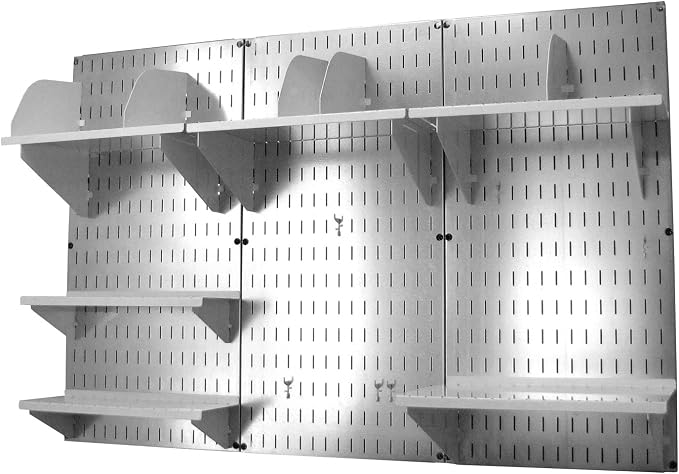 Wall Control Office Organizer Unit Wall Mounted Office Desk Storage and Organization Kit Metallic Slotted Wallboards and White Accessories