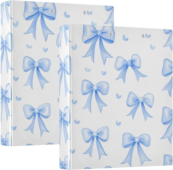 Blue Bows White Round Ring Binders 1.5 Inch 3 Ring Binder with Clipboard Holds 200 Sheets Office Home School