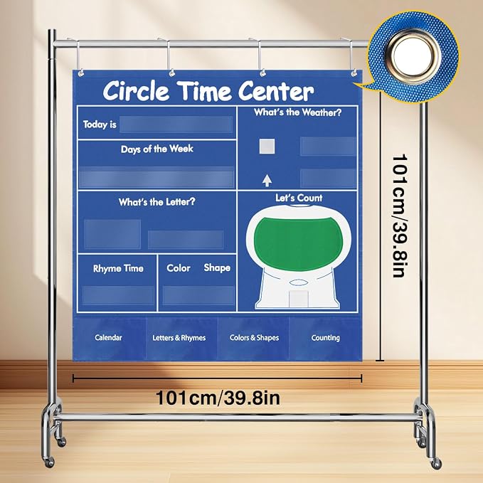 Circle Time Learning Center, Teaching Shape Circle Time Pocket Chart with 221 Cards, Educational Pocket Chart Teaching Materials, Learning Calendar Weather Counting Letter Color Shape etc