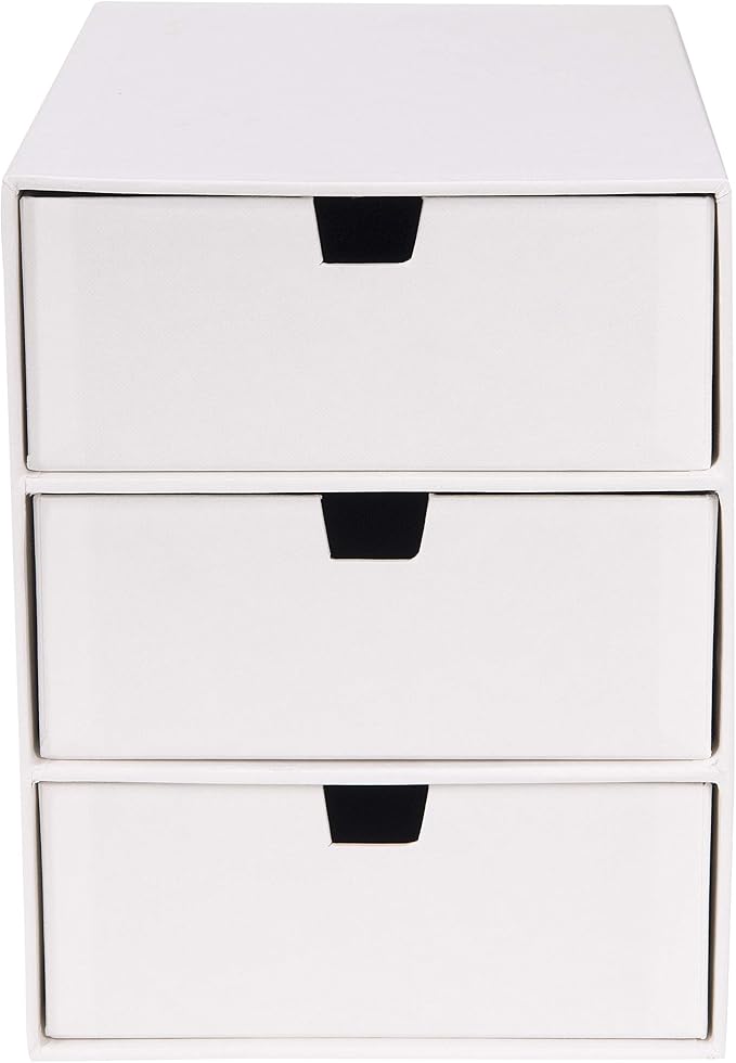 Bigso Box of Sweden Ingrid 3-Drawer Fiberboard Desk Organizer for Office Supplies and Accessories - Stackable Makeup Drawer Organizer - 6.3in x 9.9in x 8.1in - White
