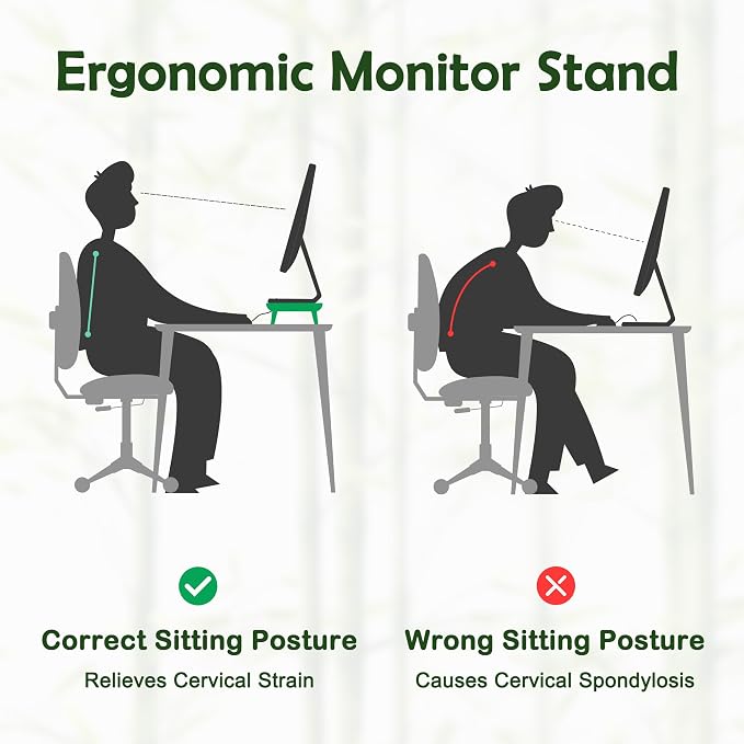 Bamboo Monitor Stand Riser with Cable Routing Slot and Storage | 23.6-inch Wide, Ergonomic Desk Shelf, Natural Wood Desktop Organizer for Monitor Laptop Printer, Home Office Accessory