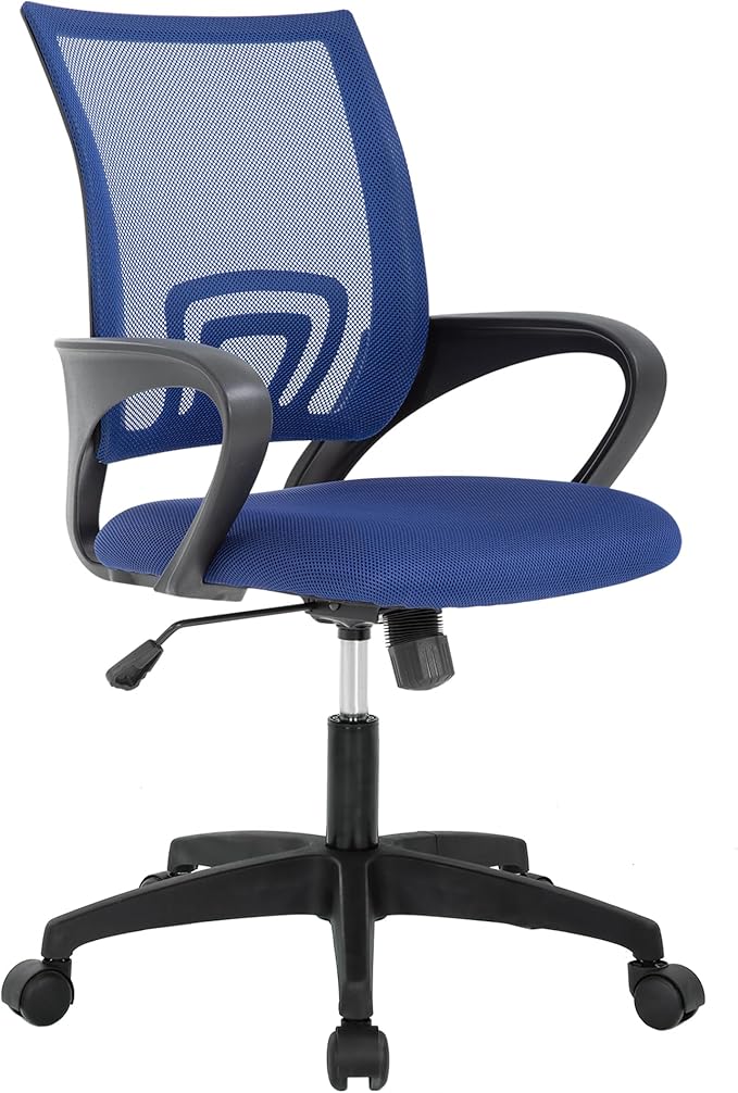 BestOffice Ergonomic Office Chair | Mid-Back Swivel Desk Chair | Dark Blue | with Lumbar Support, Adjustable Height & Breathable Backrest | Sponge Seat & Rolling Wheels | for Home, Office | Pack of 1