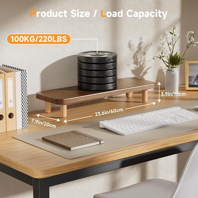 Monitor Stand Riser, 24 Inch Wood Desk Organizer with Monitor Stand & Storage Computer Monitor and Laptop Riser Multifunctional Laptop Stand Desk Organizer for Office Home Screen/Laptop/PC (Walnut)