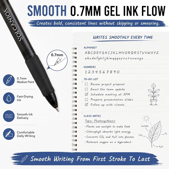 Volcanics Retractable Clicker Erasable Gel Pens, Soft Black, 0.7mm, 18 PCS