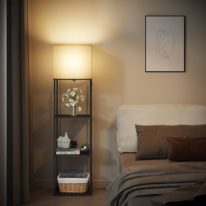 SUNMORY Large Size Floor Lamp with Shelves, Standing Lamps for Living Room | 3 CCT LED Bulb Include, 4-Tier Display Bookshelf, 63" Tall Corner Shelf Lamp, Modern Style for Bedroom, Office, Home Decor