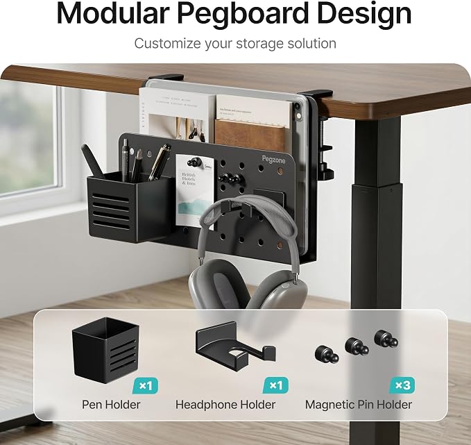 Under Desk Storage Organizer, Laptop Holder for 0.4"-2.2" Desk Edge, Black | Holds 22lbs, Clamp on Desk Organizer with Pegboard Design, Fits 0.4"-2.2" Desktop Edge
