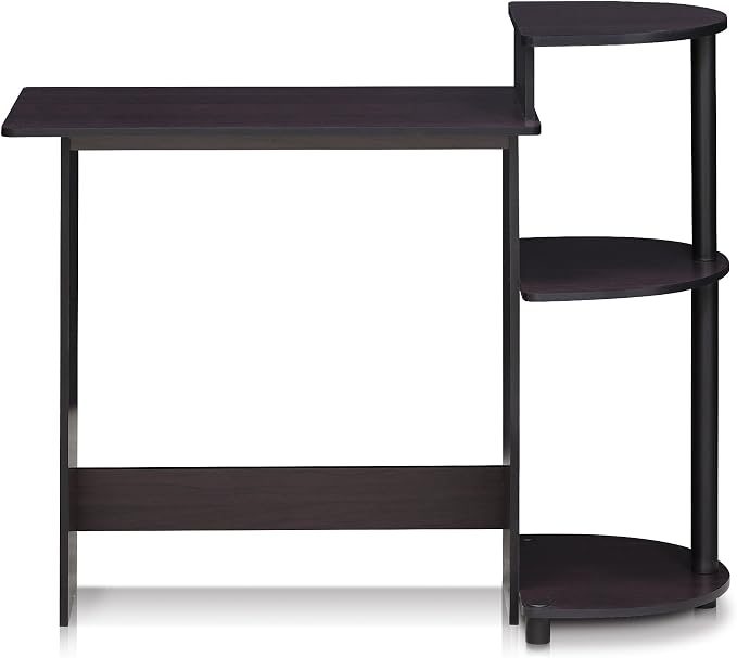 Furinno COMPACT Desk, 28.5" Wide Gaming Desk with Shelves, Computer Desk with Book Shelf, Office Desk for Home Office, Study Room, Dorm, Bedroom, Dark Walnut