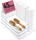45Pack Makeup Drawer Organizers Set, 4Sizes acrylic desk organizer trays for vanity, bathroom, office, nightstand, junk for kitchen drawer, Versatile plastic drawer divider storage bins