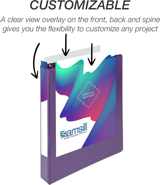 Samsill Durable 1 inch 3 Ring Binder, D Ring Binder, 100% Recycled Chipboard, Purple, 12 Pack