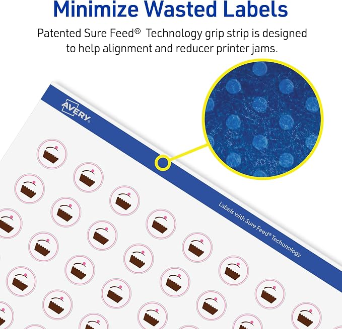Avery Round Labels, 1" Diameter, Glossy Clear, Sure Feed Technology, Print-to-The-Edge Capability, Laser/Inkjet Compatible, 384 Printable Labels Total (5232)