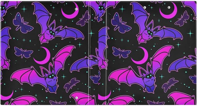 3 Ring Binder, Purple Bat Gothic File Folder Holds 200 Sheets File Storage for Women Men School Office Supplie