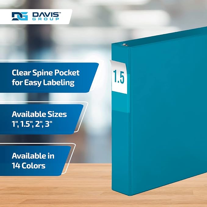 Premium Economy 6-Pack 3-Ring Binders for School or Office, D-Ring Binders, 1.5 Inch, Turquoise | Heavy-duty binder, fits 8.5" x 11" paper, turquoise, customizable spine, made in Canada, ideal for school or office use