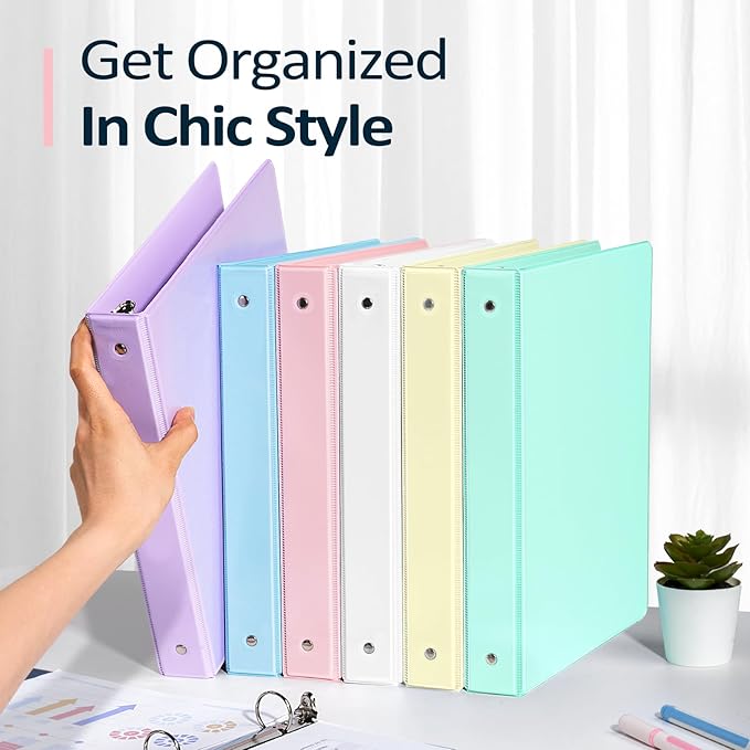 4 Pack 3 Ring Binders 2 Inch, Sooez 2" Three Round Ring Binder with Pockets | Extra Durable, Eco-Friendly, PVC-Free, Reinforced Hinge, 1800-Sheet Capacity, Interior Pockets, Customizable, School, Office