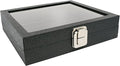 Novel Box Jewelry Organizer Box Black Leatherette 8.25x7.25x2 Half Size Glass Jewelry Box with Lid with Metal Clasp - Gem Display Case - Jewelry Display Case for Necklaces Bracelets Rings Accessories