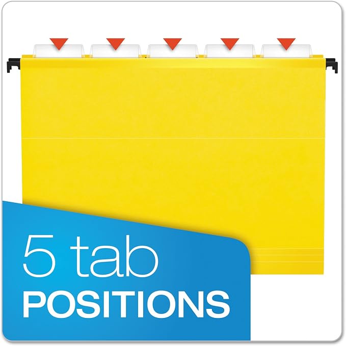 Pendaflex SureHook Reinforced Hanging Folders, Letter Size, Yellow, 1/5 Cut, 20/BX (6152 1/5 YEL)