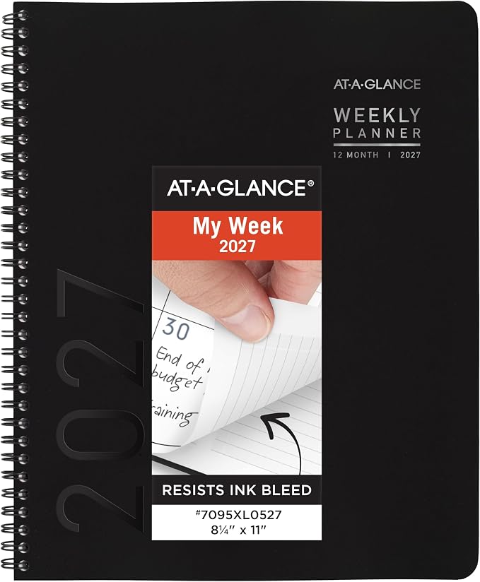 AT-A-GLANCE 2027 Planner, Weekly & Monthly, 8.25" x 11", Contemporary Lite, Black (7095XL0527)