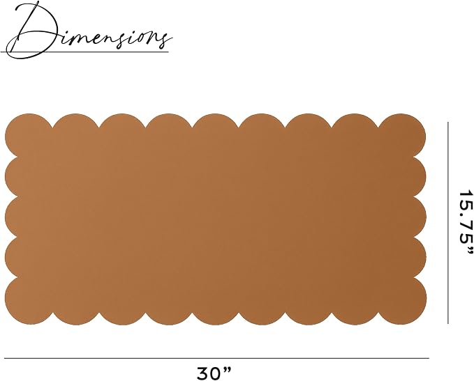 Orelle Scalloped Desk Mat | Vegan Leather Desk Mat for Keyboard and Mouse, Laptop, Makeup Vanity | Computer Desk Pad Mat | Office Desk Cover Mat | Desk Blotter Mat | 30 x 15” | Brown