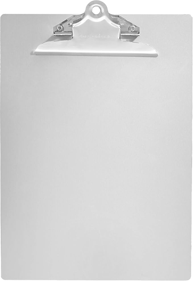 Amazon Basics Aluminum Clipboard, Letter Size, Standard Clip, Office Supplies, Classroom Supplies, 6-Pack, Silver