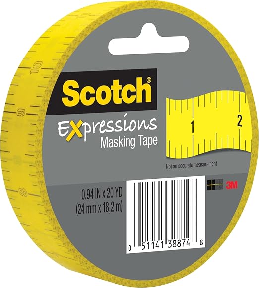Scotch Expressions Masking Tape, .94 in x 20 yd, Ruler Pattern, 6 Rolls (Pack of 6)