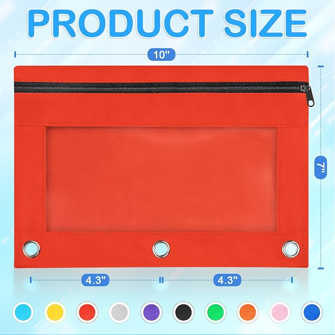 160 PCS 3 Ring Pencil Pouches Bulk in 10 Colors, School Classroom Supplies | Pencil Pouch for 3 Ring Binder, Zipper Pencil Pouches with Clear Window for Classroom Office School Supplies