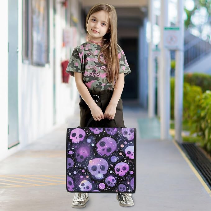 Purple Skulls Black Background 3 Ring Binder Bag 1.5 inch Binder Organizer with Zipper Shoulder Strap 500 Sheet Documents Storage for School Office