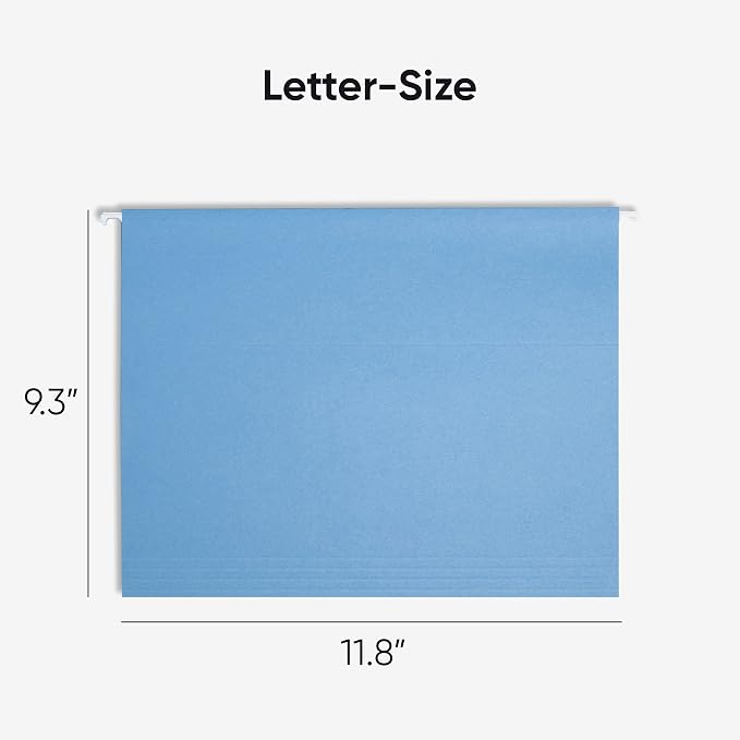 Smead Standard Hanging File Folders, 25 Count, Blue, 1/5-Cut Adjustable Tabs, Letter Size (64060)
