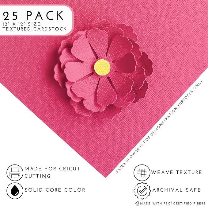 Rose Topaz—12x12 Textured Cardstock | 80lb Textured Pink Scrapbook Paper | Premium Cardstock for Cricut Cutting | 25 Sheets