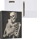 Vintage Skeleton and Cat Retro Gothic Binder 3 Ring 1.5 Inch Binder with Clipboard&Pockets, Hardcover Binders Heavy Duty Large File Folder for Office School Supplies - Holds 200 Sheets