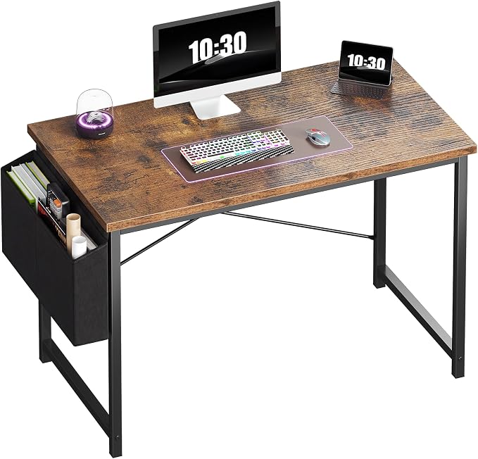OLIXIS Computer Desk, 44 Inch Gaming Desks for Home Office Small Spaces | Writing Study Craft Work Table, Computer Workstation for Bedroom with Storage Bag, Rustic Brown