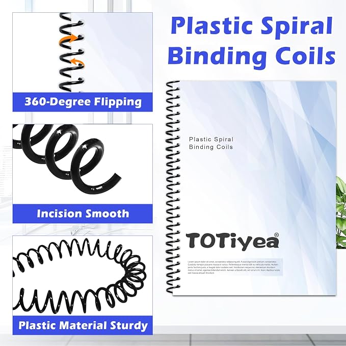 TOTiyea 100 Pack Spiral Binding Coils,12mm,4:1 Pitch 90 Sheet Capacity | Spiral binding coils,Black,can be used with letter size (8.5x11") or A4 size paper (8.3x11.7"),bound projects can lay flat