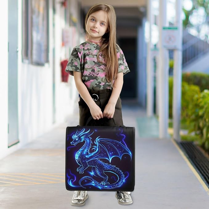 Custom Dragon Blue Black 3 Ring Binder Bag 1.5 inch Personalized Name Binder Organizer 500 Sheet Documents Storage for School Office