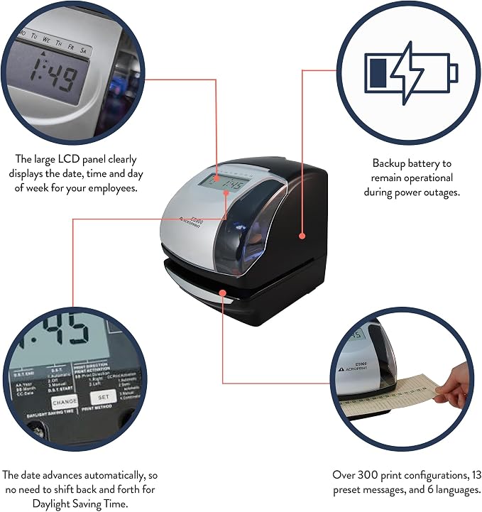 Acroprint ES900 Electronic Payroll Recorder/Time Stamp/Numbering Machine