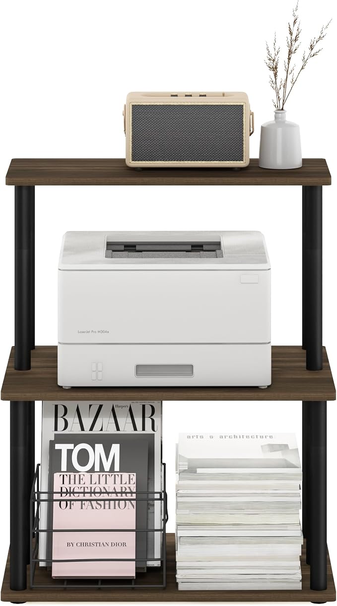 Furinno Turn-N-Tube 3-Tier Toolless Multipurpose Printer Stand Display Storage Shelf, Columbia Walnut/Black