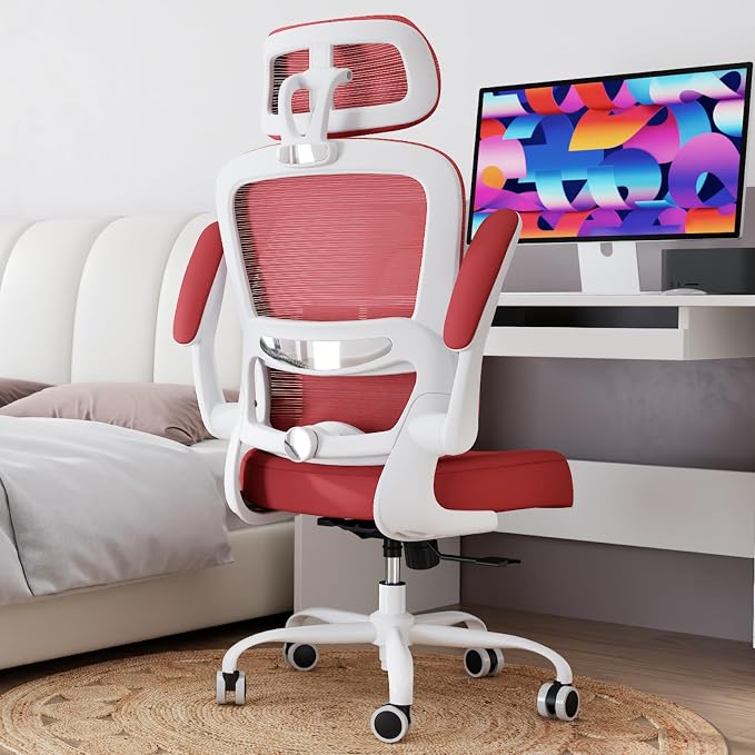 TRALT Office Chair Ergonomic Desk Chair - Gaming Chair with Lumbar Support | 330 LBS Home Office Desk Chairs with Headrest, Reading Chair with Flip-up Armrests, Comfortable Computer Chairs (1, Red)