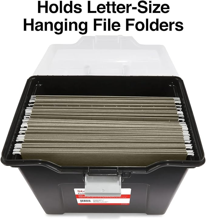 STAPLES File Box Portable Tote, Letter Size, Black, 2-Pack, Handle | Lightweight storage tote for transporting and organizing hanging files.