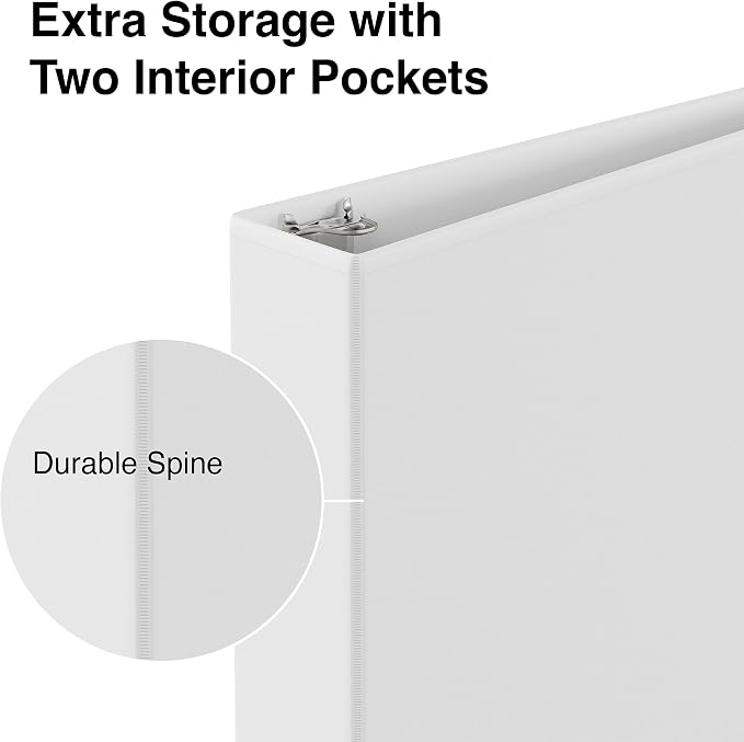 Staples 1 1/2" 3-Ring View Binder, White, 4/Pack