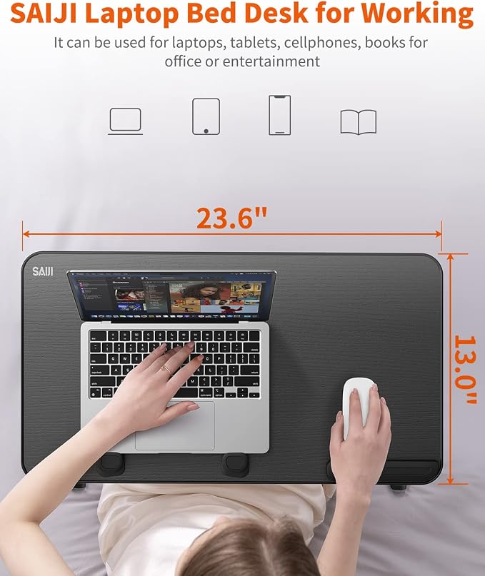 Laptop Desk for Bed, SAIJI Lap Desks Bed Trays for Eating Writing | 5 Heights, 4 Angles, Stable Folding Table for Bed Sofa Desk, Suitable for Laptops up to 17 Inches (60 x 33 cm Black)