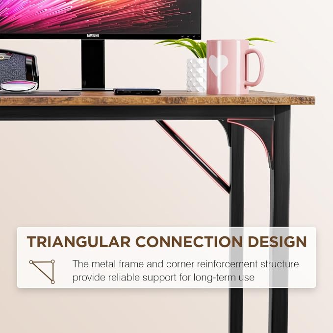PayLessHere | 47 Inch Computer Desk | Brown | Sturdy Office Desk | Metal Frame, Adjustable Feet | Water-Resistant, Scratchproof Surface | Writing Table for Home Office or Study | Pack of 1