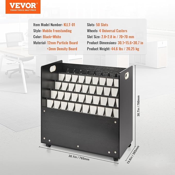 VEVOR Mobile Storage Cart, 50 Slot Wooden Roll File Organizer for Construction Plans, Maps, Posters, Architectural Blueprints - Home, Office, School