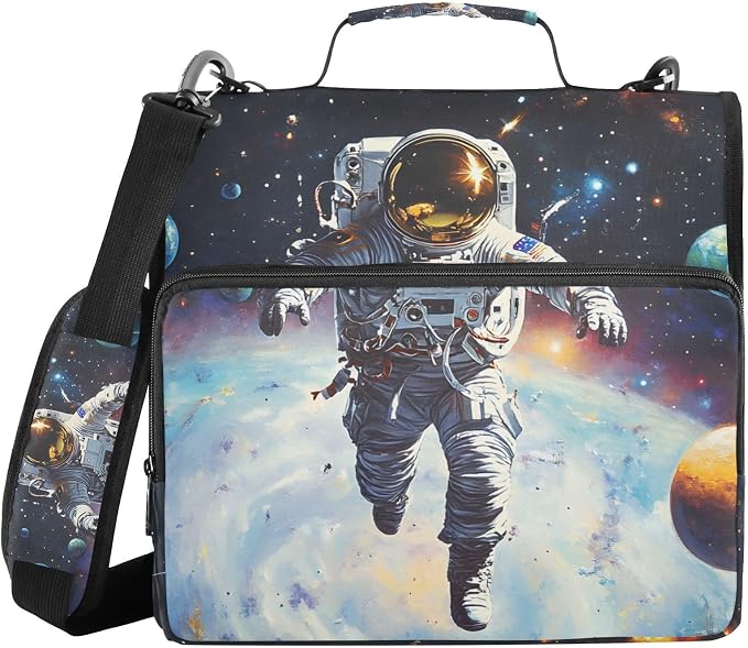 Astronaut in Space Planet 3 Ring Binder Bag 1.5 inch Binder Organizer with Zipper Shoulder Strap 500 Sheet Documents Storage for School Office