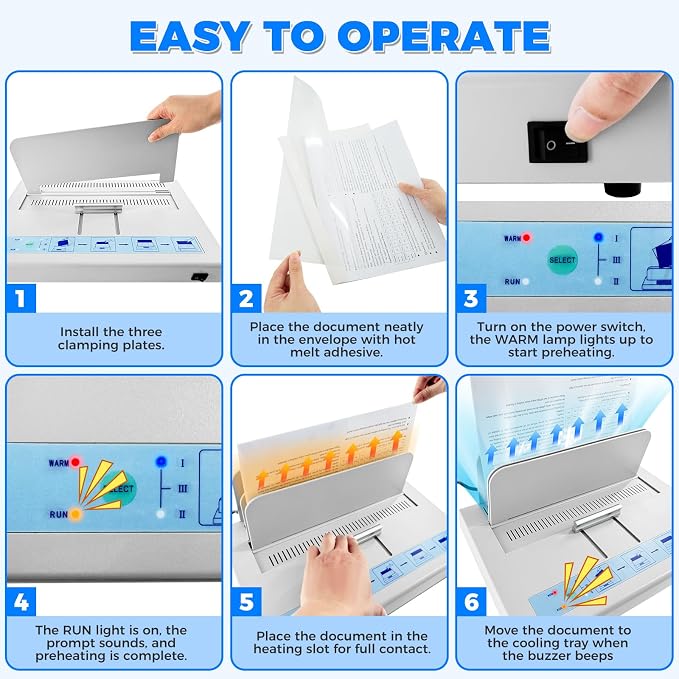 Thermal Binding Machine 500 Sheets Capacity Book Binding Material with 10 Letter Size Envelopes, A3/A4/A5 Document Heat Binder Hot Melt Machine Metal Thermal Binder Contract Document Invoice