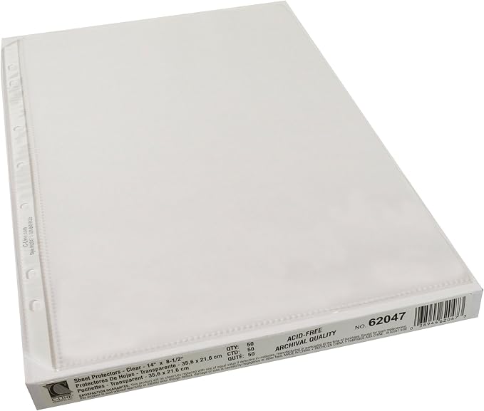 C-Line Top Loading Heavyweight Poly Sheet Protectors, Clear, Legal Size, 14 x 8.5 Inches, 50 per Box (62047)