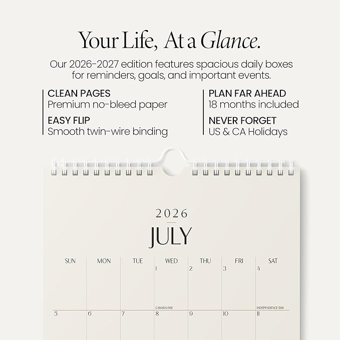 Karto Wall Calendar 2026-2027 11x17 in - Beige | July 2026 to December 2027, Vertical, Boosts Productivity, Easy Monthly Planning