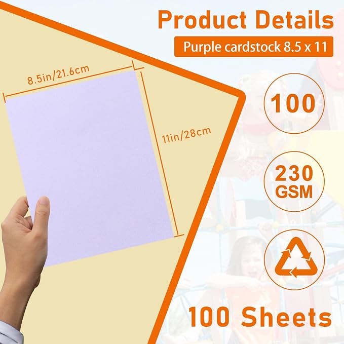 Guakicae 100 Sheets Light Purple Cardstock 8.5 x 11 Certificate Paper 80lb | Heavyweight Lavender Card Stock Printer Paper for DIY Cards Making, Invitations, Crafting, Memus, Thank You Cards